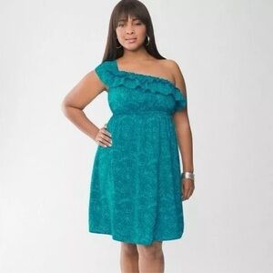 Lane Bryant Dress Womens 22 Blue Ruffle Beach Party One Shoulder Babydoll